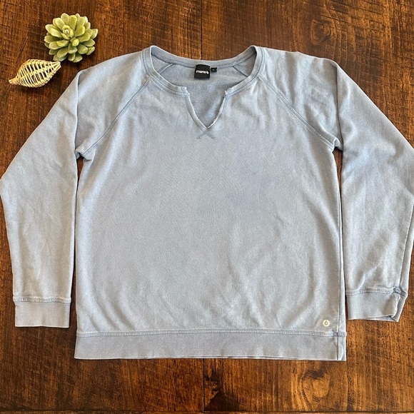 mono b | Dusty Blue Brushed 100% Cotton Sweatshirt, Crewneck with V-Cutout - Picture 2 of 9